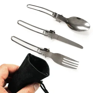Image of Amazon best selling products Camping 3 In 1 Outdoor Portable Knife Fork Spoon Folding Cutlery Stainless Steel dinnerware Sets