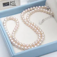 

Top quality AAA pink akoya luster chain necklace jewelry real 4.5-5mm pearl