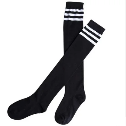 

High school girl white socks knee high girl white knee socks, sports compression stocking, Black/white