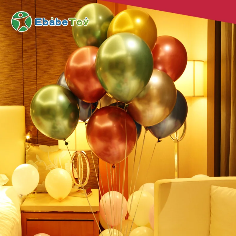 
10/12inch customize OEM Glossy Metal Pearl Latex Balloons Thick Chrome Metallic Colors Inflatable Balls Birthday Party Decor 