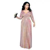 

90428-MX79 elegant 3 colors pleated maxi dresses women party