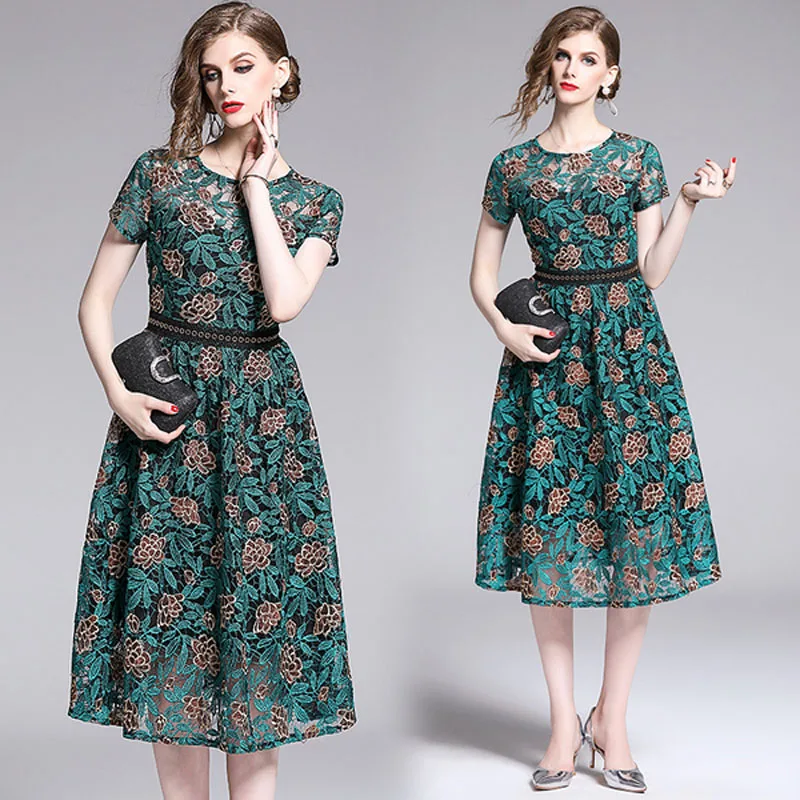 SR6546082 spot 2019 new embroidered dress female short-sleeved summer retro dignified temperament Slim