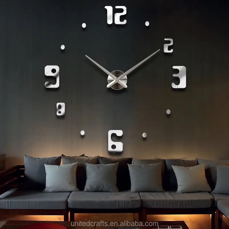 

Modern Design Large DIY 3D Wall Clock Home Decor Art Watch Mirror Sticker, Any color available