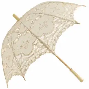 Image of PoeticExst Different Colors Elegant Embroidery Lace Umbrellas Outdoor Victorian Wedding White Lace Umbrellas