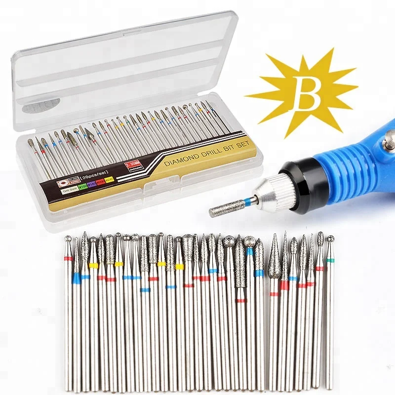 

Misscheering 30pcs Diamond Nail Drill Bits Set Rotate Burr Cleaner Milling Manicure Cutter For Pedicure Electric Drill Machine