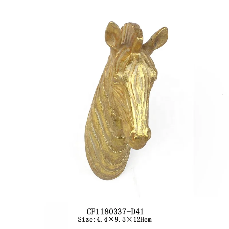 Sculpture Craft Wall Stick 3D Wall Decor Head Resin Animal Golden details