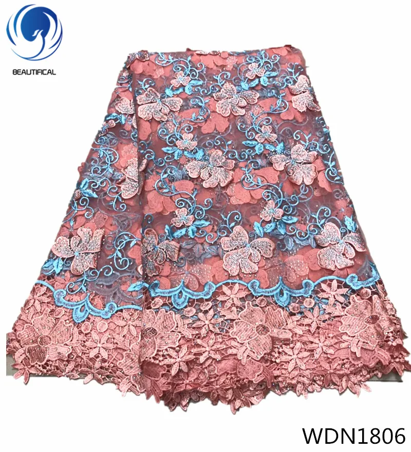 

Beautifical high quality lace fabric flower lace embroidered fabric french lace fabric with rhinestone WDN18, Customized