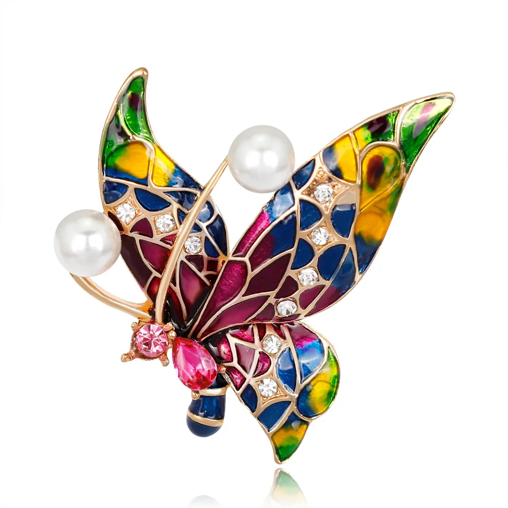 

Delicate rhinestone pearl brooch butterfly insect pin brooch