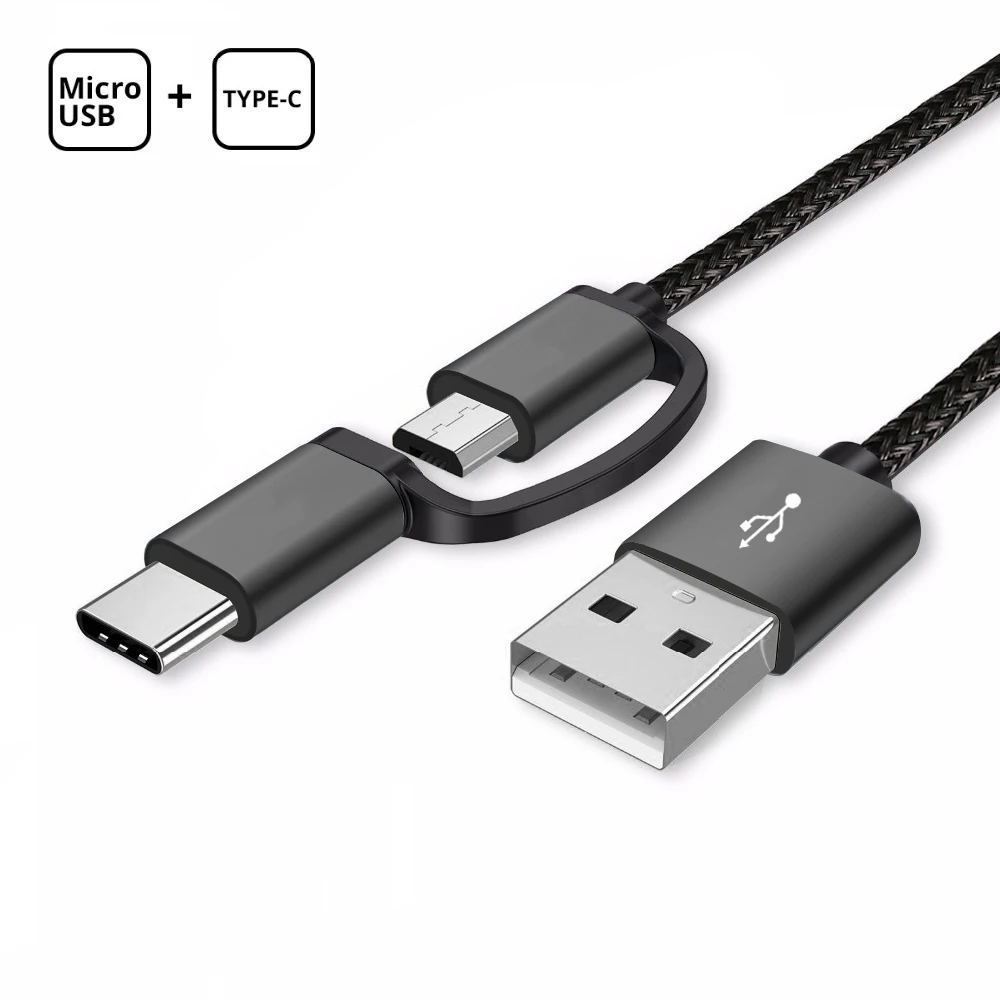 2 In 1 Type C Micro Usb Charging Cable For Samsung Galaxy J3 J5 J7 J6 J8 A3 A5 A7 A8 A9 A6 Prime Luna Sky Pro Star Refine Max -