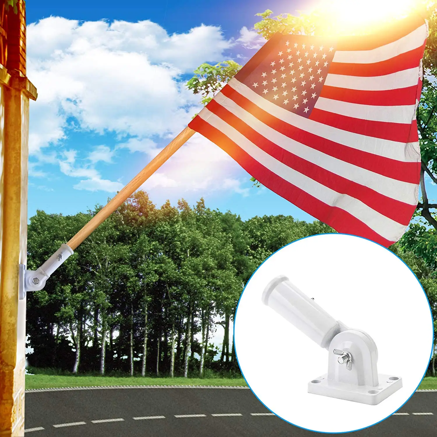 Wall mounted flag pole holder