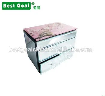 Flip Glass Box With 3 Drawers Simple Display Box Mirror Jewelry