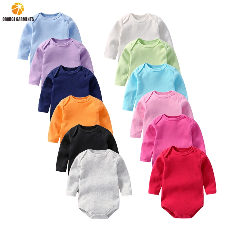 

Wholesale Colorful Long Sleeve 100% Cotton Blank Baby Toddler Clothes Baby Romper, 13 colors for optional