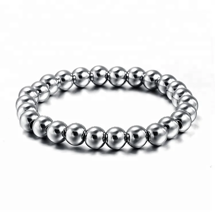 

High Quality Custom Simple 8mm 316L Stainless Steel Beads Ball Bracelets, Silver