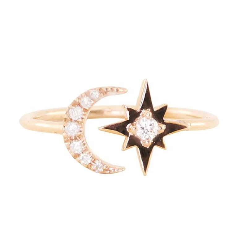 

adjustable 925 sterling silver zirconia stone crescent moon and star ring