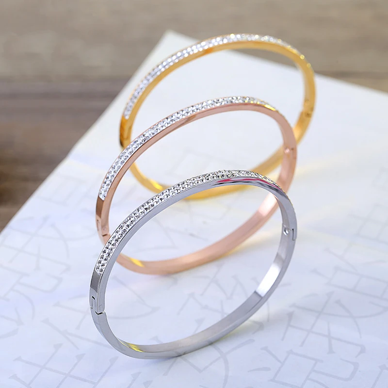 

2017 gold bangles latest designs,slim genuine diamonds stainless steel bangle bracelet(pr1777)