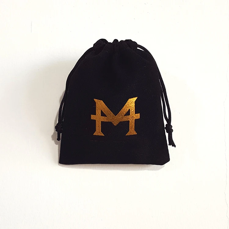 

Customized gold logo drawstring velvet jewelry pouch, gift packaging bag