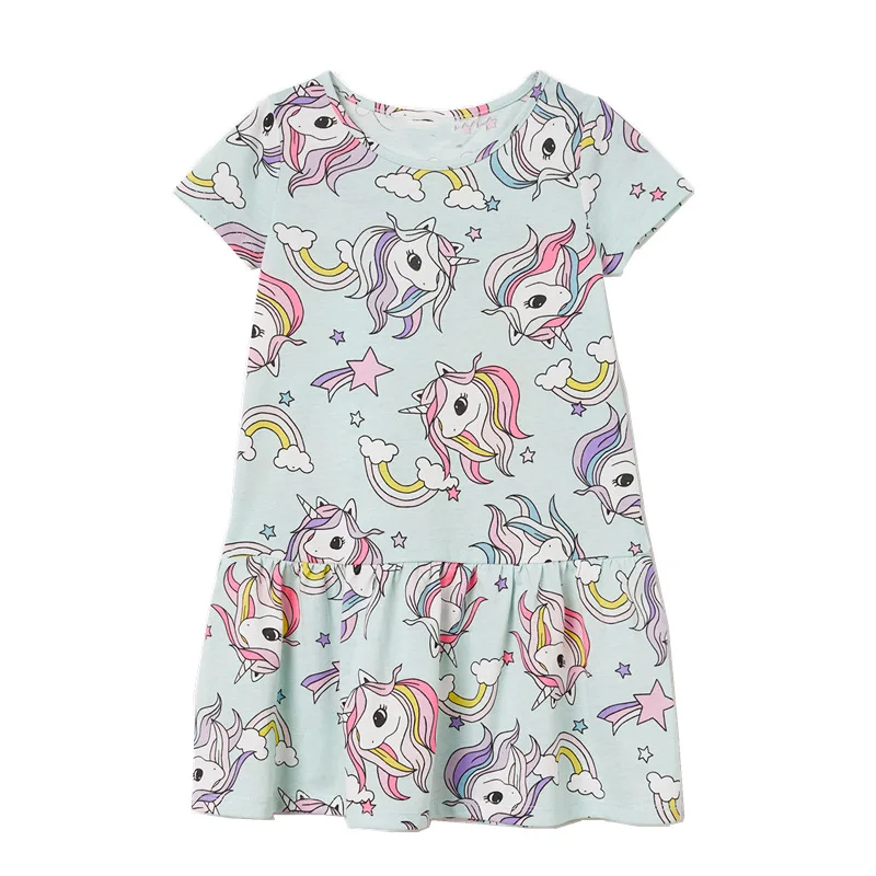 

2019 New model kids clothes high quality 2-7year short sleeve baby girl dress full printing unicorn dress