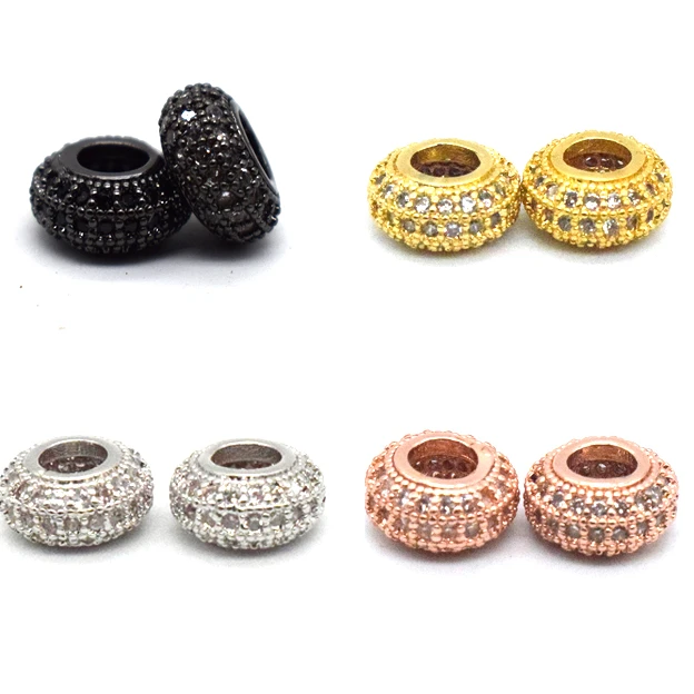 

8.x4.5mm CZ Micro Pave Rondelle Big Hole Spacer Beads, Cubic Zirconia Large Hole Spacer Beads, Multi color