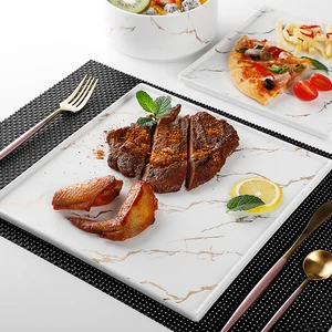 Image of 2019 Hot Sale Best High Quality Fashion Special Gold and White Square Marble Dinner Set