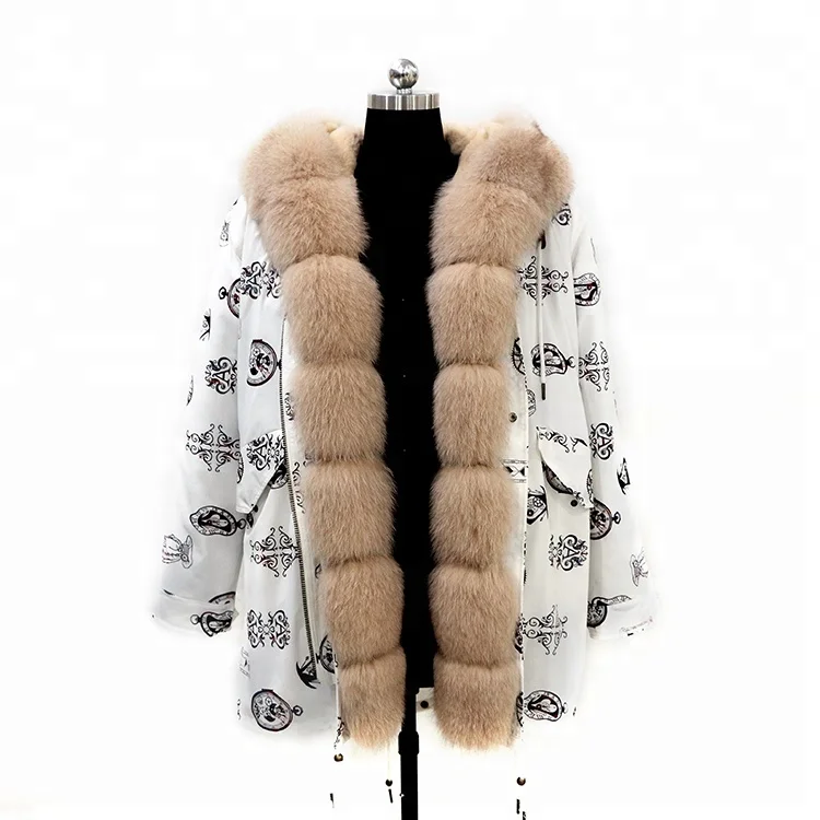 

2018 Fashion Jacket Women Winter Coat Real Fox Fur Hood Trimming Parka With Rabbit Fur Lining, N/a