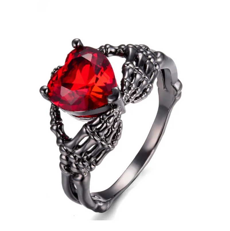 

Rings men Red zircon heart shape stone black gold plated ring for women wedding rings, White/red/purple