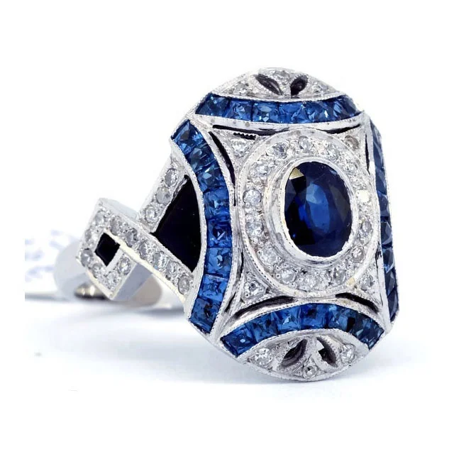 

Luxury Female Big Blue Stone Big Ring 925 Silver Geometric Engagement Ring Vintage Wedding Rings For Women