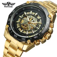 

Winner Automatic Watch Mechanical 8068 T- Winner Watch Luxury Skeleton Stainless Steel Gold WristWatches Men Horloge