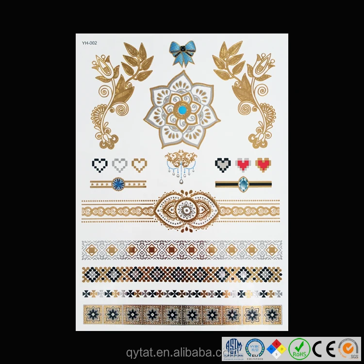 

2019 Delicate Fine Body Temporary Sticker Gold Tatoo Metallic, Gold/silve/red/blue/black/green