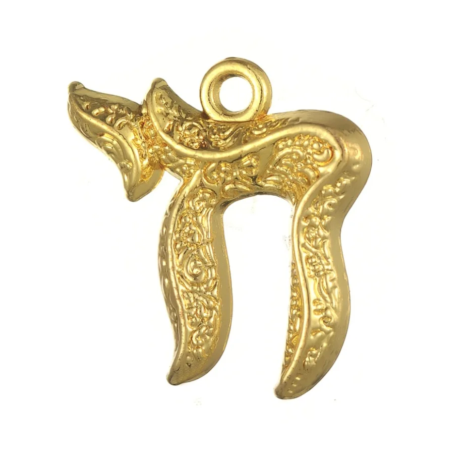 

Custom Factory Metal Zinc Alloy Hebrew Chai Symbol Pendant Jewish Silver Bracelet Charm DIY Jewelry Parts And Making Accessories, Imitation 18k gold