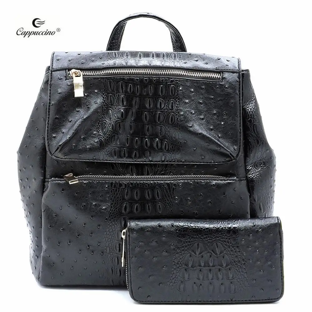 

2021 New Manufacturers Ostrich Crocodile 2-in-1 Laptop Backpack PU Leather Exotic Style School Bags Travel Backpack, More colors are available