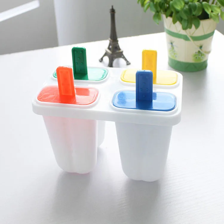 

Creative Reusable Popsicle Molds Set 4 Ice Pop Maker Ice Cream Mold Ice Cube Tray Plastic Kitchen Supply for Kids, As the picture
