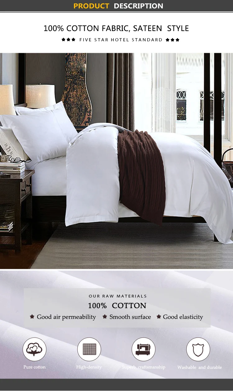 Guangzhou Luxury Hotel 100 Cotton Bedding Sets Plain White Bed Sheet