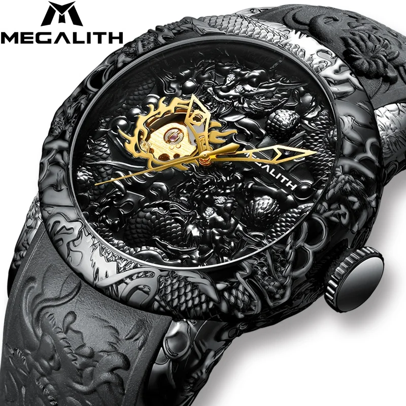 

MEGALITH Fashion 3D Sculpture Wristwatch Waterproof men's watches relojes Big Dial Sport Dragon Mechanical Watches