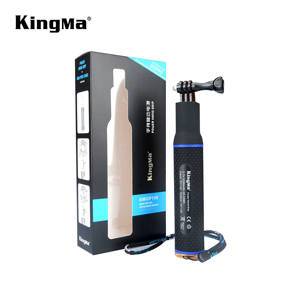 

KingMa 5200mAh Power Bank Selfie Stick Hand Grip Monopod for GoPro Hero 5 6 7 Action Cameras, Black