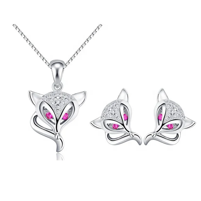 

Fox Shaped Red Gemstone Jewelry 925 Sterling Silver Jewelry Set