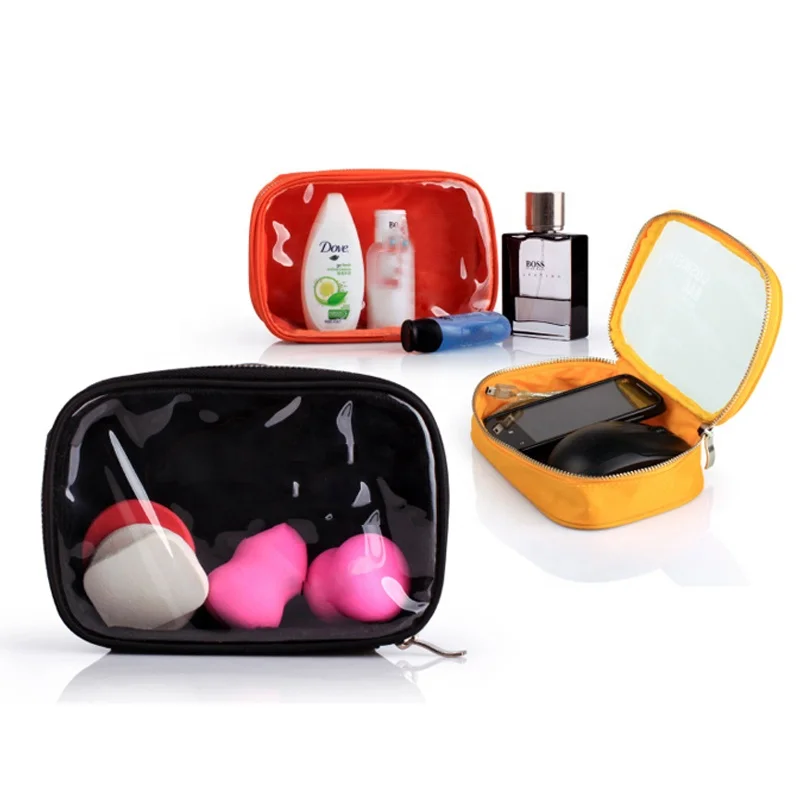 

Eco-friendly Wholesale Designer Round Cute Cosmetic Travel Bags Small Makeup Bag, Red/clear,black/clear