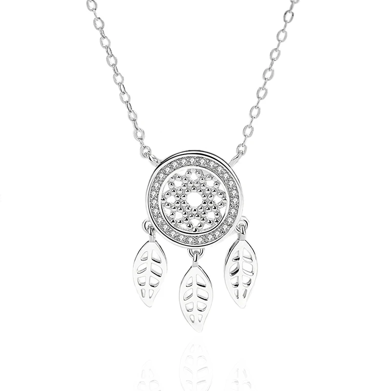 

A987 Everyday wear bijoux 925 sterling silver Dream catcher necklace by Moyu, White gold