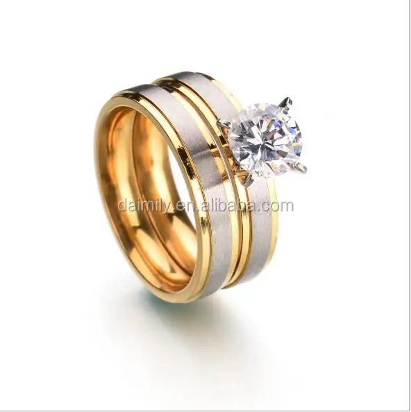 Fashion jewelry stainless steel engagement lover 18K gold  wedding ring for couple DWR 006