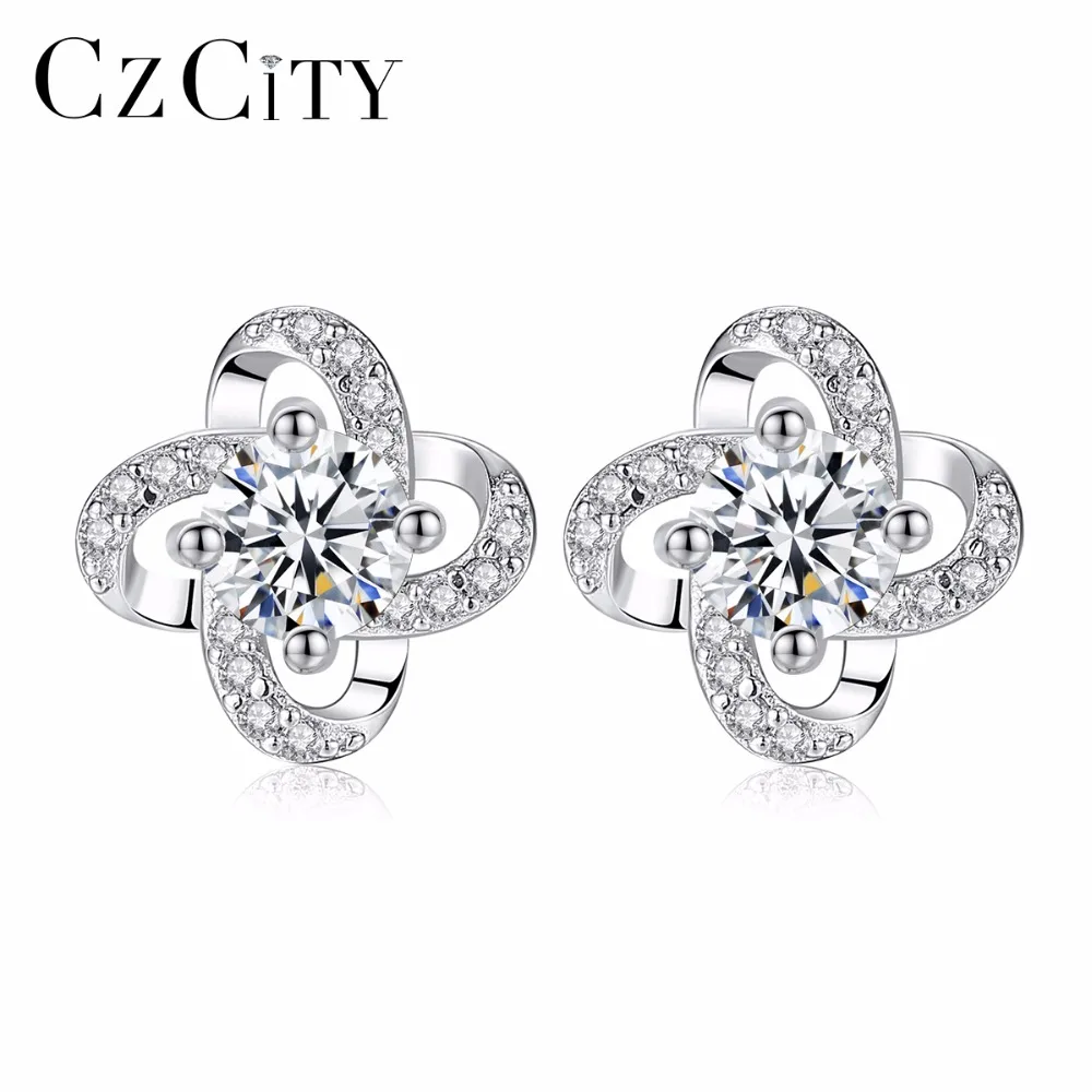 

CZCITY Wholesale Flower Shape Sterling Silver 925 Stud Earring With Clear Delicate CZ Crystal Earrings For Women Wedding Gift