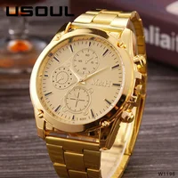 

Luxury Exquisite Three Eyes Dial Back Quartz Wristwatch Gold Stainless Steel Case Men High End Watches