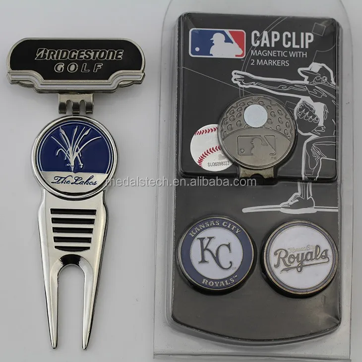 Promotion silver plated enamel metal golf cap clip with ball marker