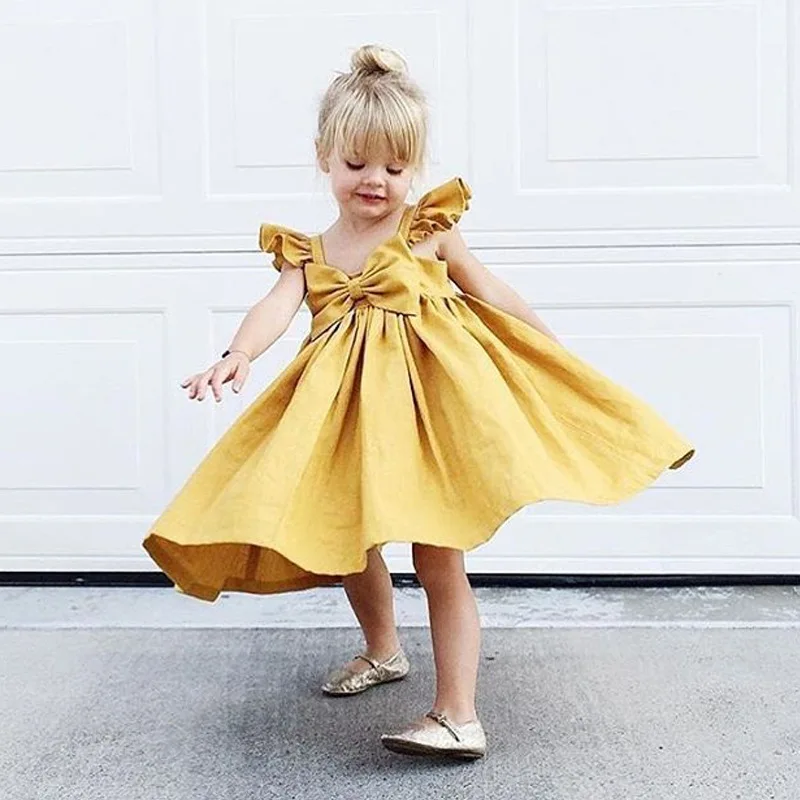 

0-3 years Flutter Sleeve Baby Girls Dress Designs With Bowknot M8081606