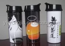 hot sale double wall plastic mug/ insulated coffee mug with lid and photo insert