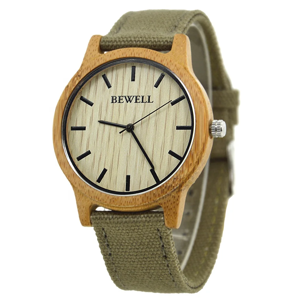 

Wholesale handmade bamboo wristwatch canvas strap wooden watch bamboo wood watch for men and women