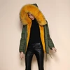 2019 Luxurious Fashion Women's Yellow Jacket With Raccoon Fur Collar