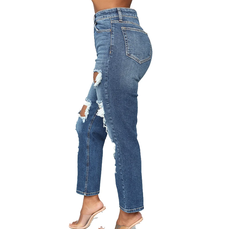 Plug Size High Wise Waist Stretch Jeans Ripped Distressed Women Sexy ...