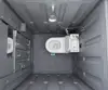 Portable restroom with ceramic toilet inside, connect to water source outside