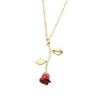 

New Delicate Red Rose Pendant Necklace for Girlfriend Valentine's Day Gift