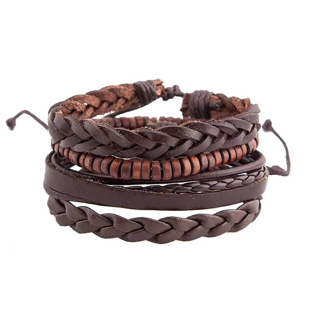 

2RHJ0009 Brown Leather High Quality Cheap Price Men's Latest Design Wide Cuff Bracelets