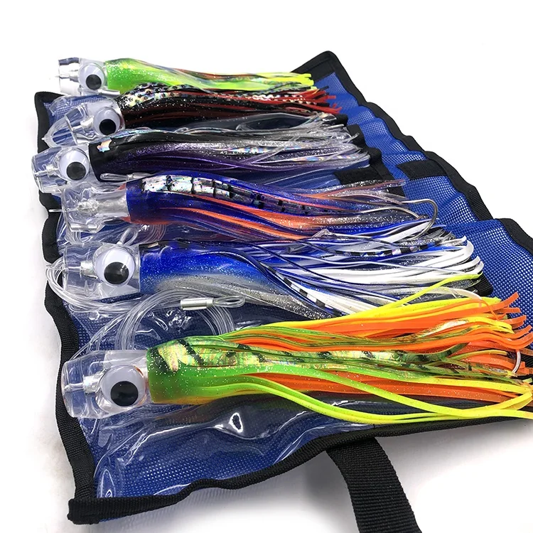 

8.5 Cupface Hard Plastic Head with Double with Rig Soft PVC Plastic Skirt and Moving Eyes Saltwater Tuna Fishing Lure Set, Any color
